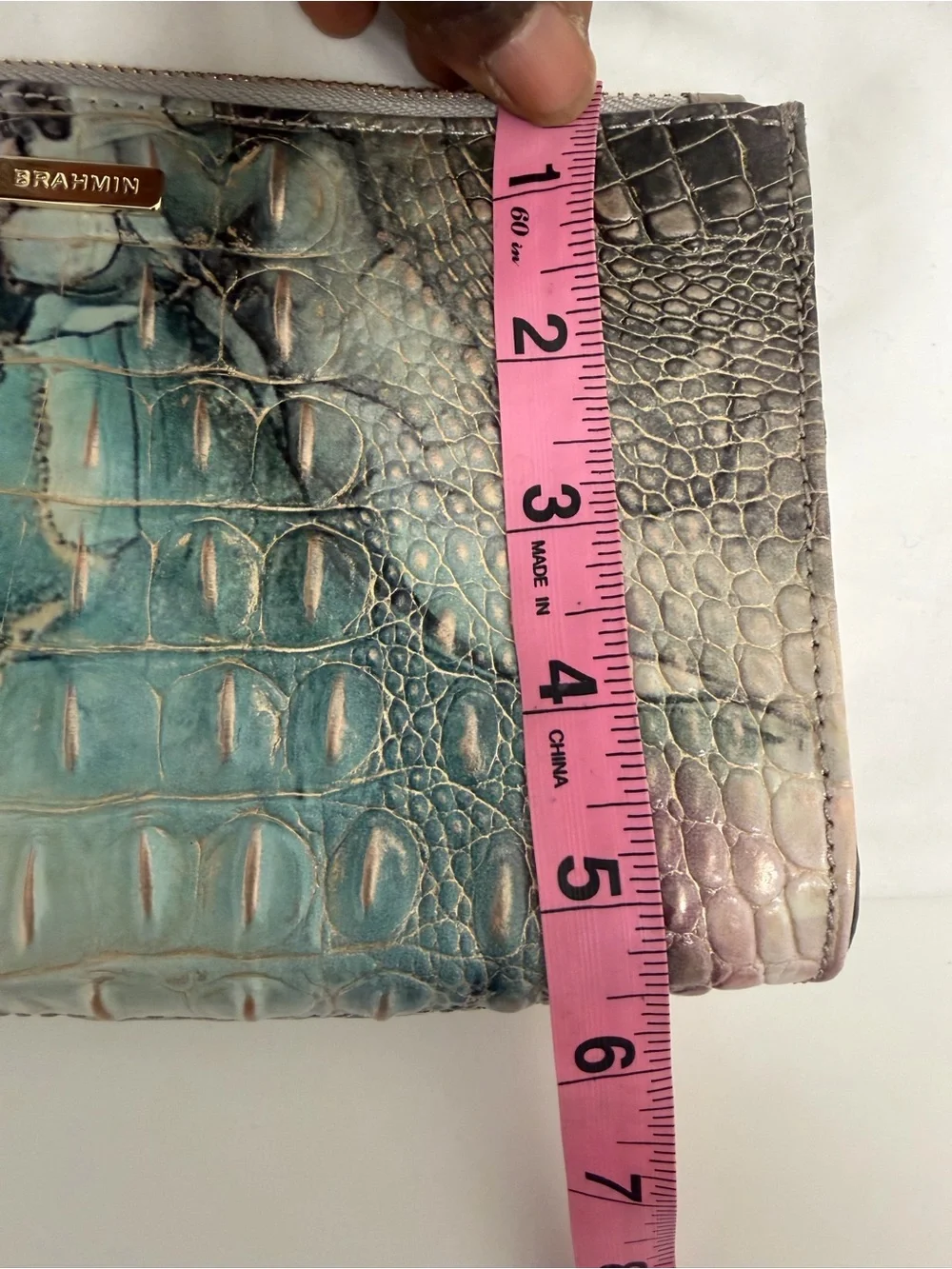 Brahmin‎ Multicolor Teal & Purple Croc-Embossed Leather Wristlet